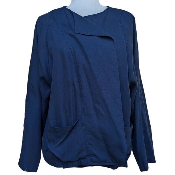 Lucky Brand Navy Blue Tencel Overlay Front Open Light Jacket Size M Pockets - Picture 3 of 8